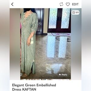 Elegant Green Embellished Kaftan Dress